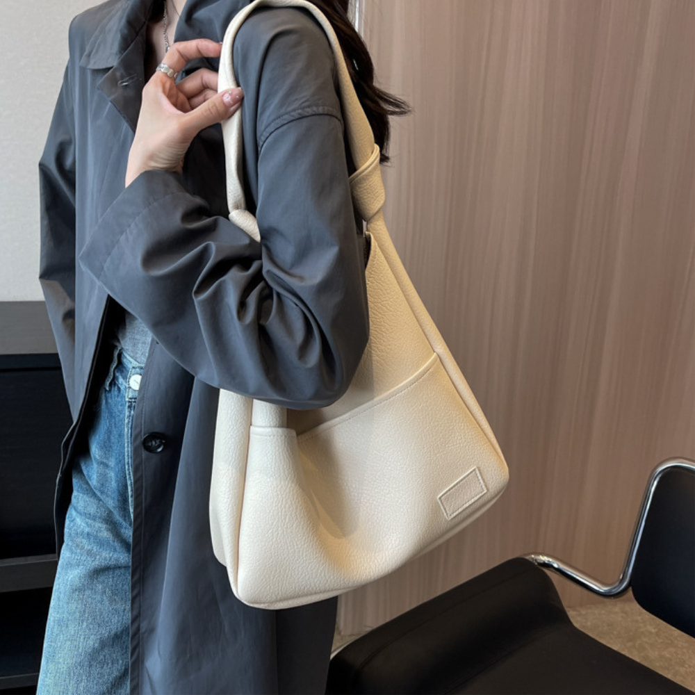 Hobo Bag Grained Faux Leather with Knotted Strap and Pouch