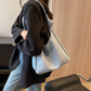 Hobo Bag Grained Faux Leather with Knotted Strap and Pouch