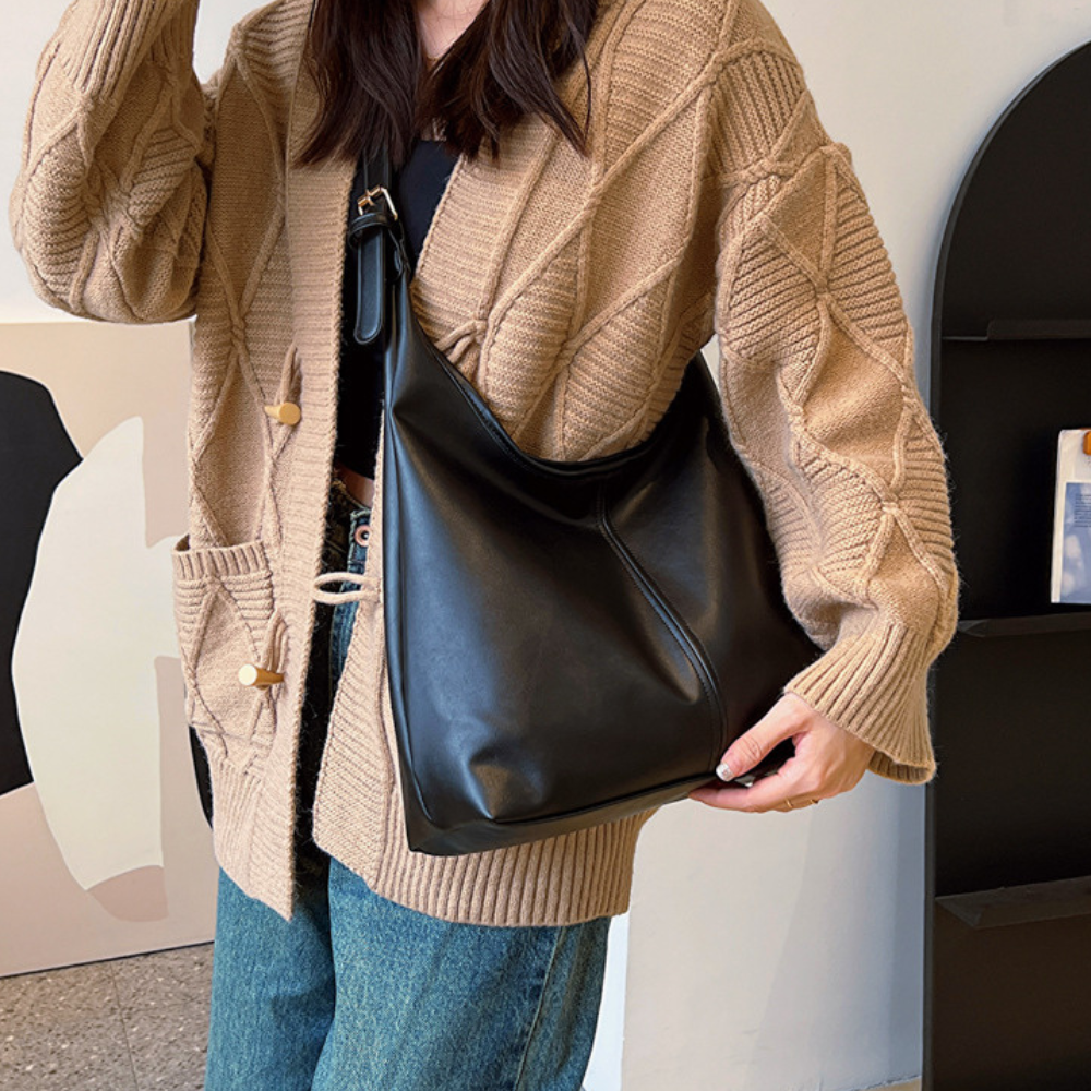 Hobo Bag Faux Leather with Adjustable Strap and Magnetic Closure