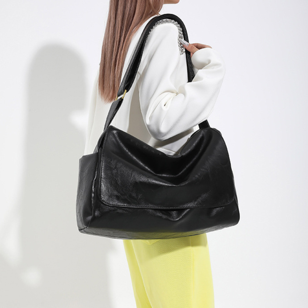 Tote Bag Faux Leather with Magnetic Flap, Zip and Side Pockets