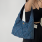 Hobo Bag Denim with Quilted Topstitching and Gold Turn-Lock