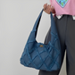 Hobo Bag Denim with Quilted Topstitching and Gold Turn-Lock