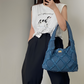Hobo Bag Denim with Quilted Topstitching and Gold Turn-Lock
