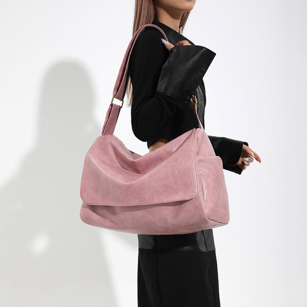 Tote Bag Faux Leather with Magnetic Flap, Zip and Side Pockets
