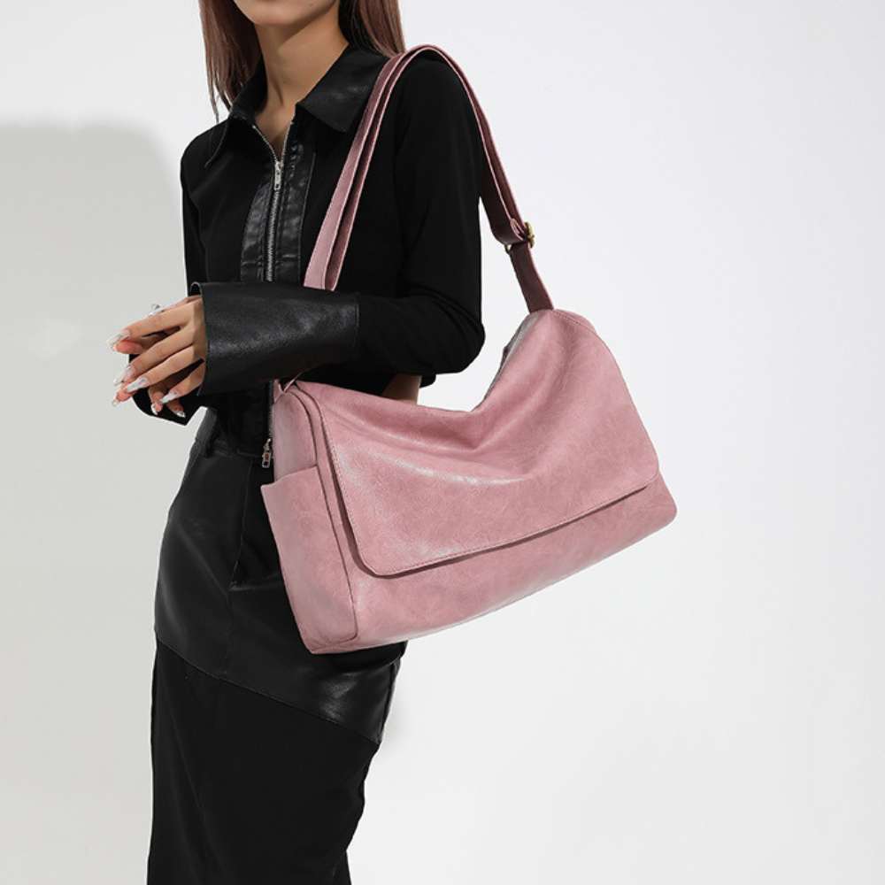Tote Bag Faux Leather with Magnetic Flap, Zip and Side Pockets