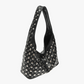 Hobo Bag Faux Leather with Metallic Rivets and Wide Strap