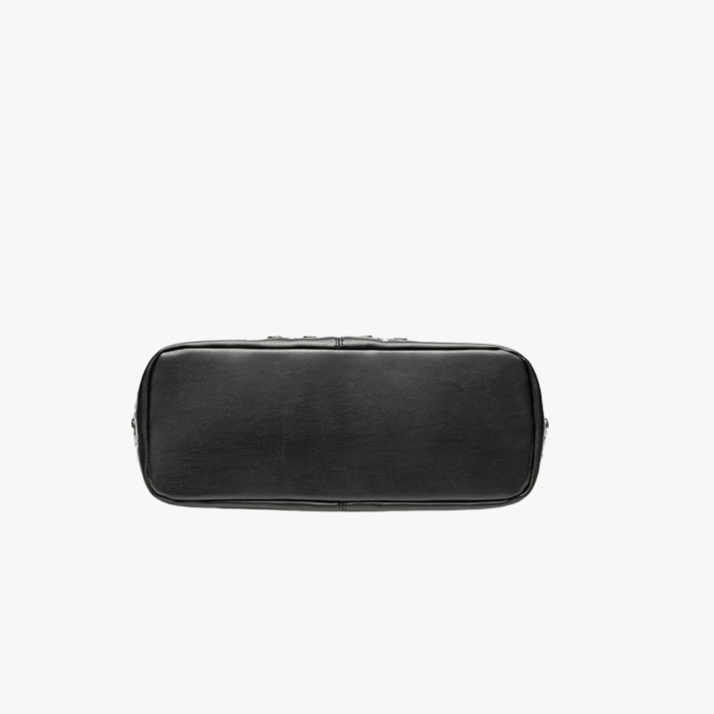 Hobo Bag Faux Leather with Metallic Rivets and Wide Strap