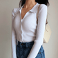 Ribbed Button-Up Top