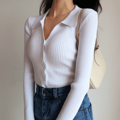 Ribbed Button-Up Top
