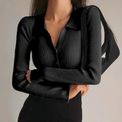 Ribbed Button-Up Top