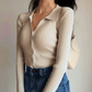 Ribbed Button-Up Top