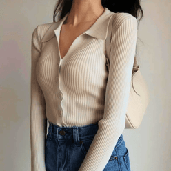 Ribbed Button-Up Top