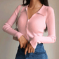 Ribbed Button-Up Top
