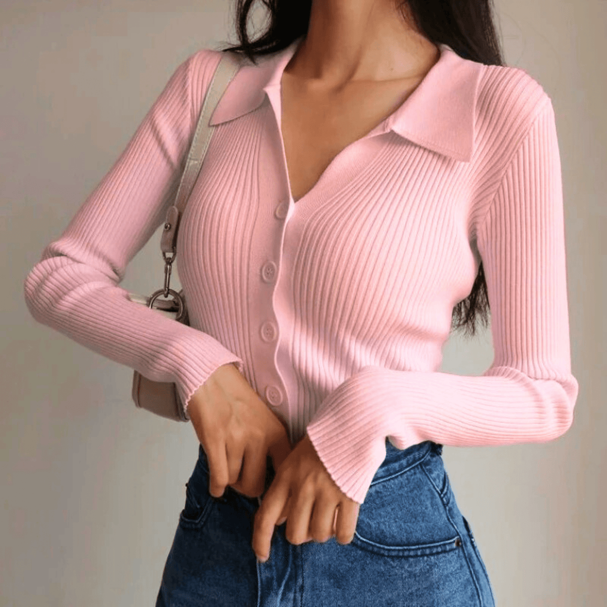 Ribbed Button-Up Top
