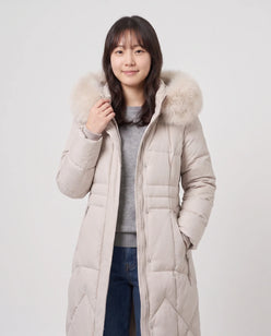 Long Fitted Puffer Parka with Faux Fur Hood
