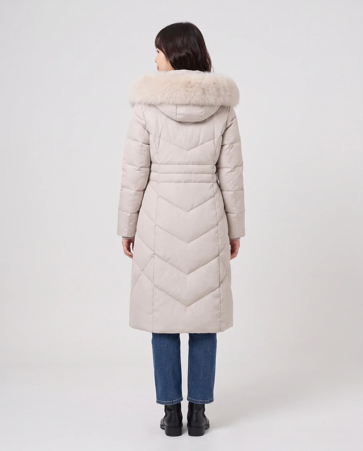 Long Fitted Puffer Parka with Faux Fur Hood