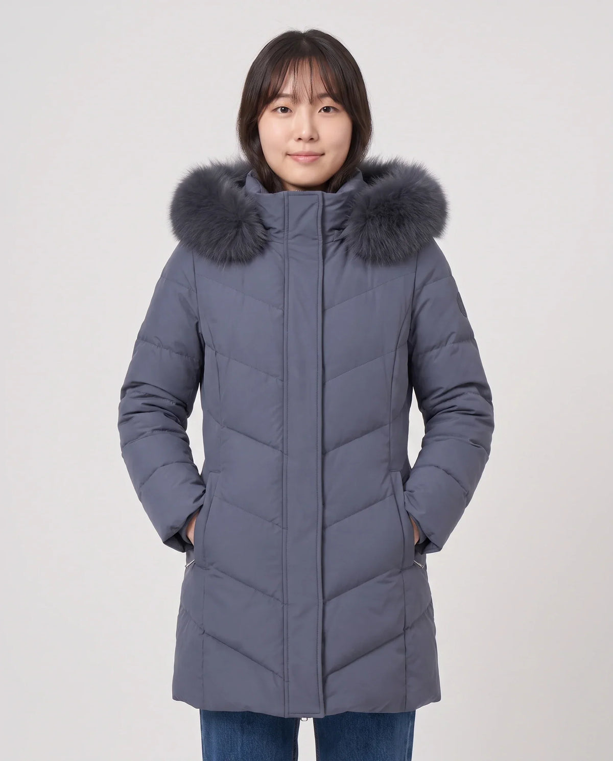 Long Fitted Puffer Parka with Faux Fur Hood