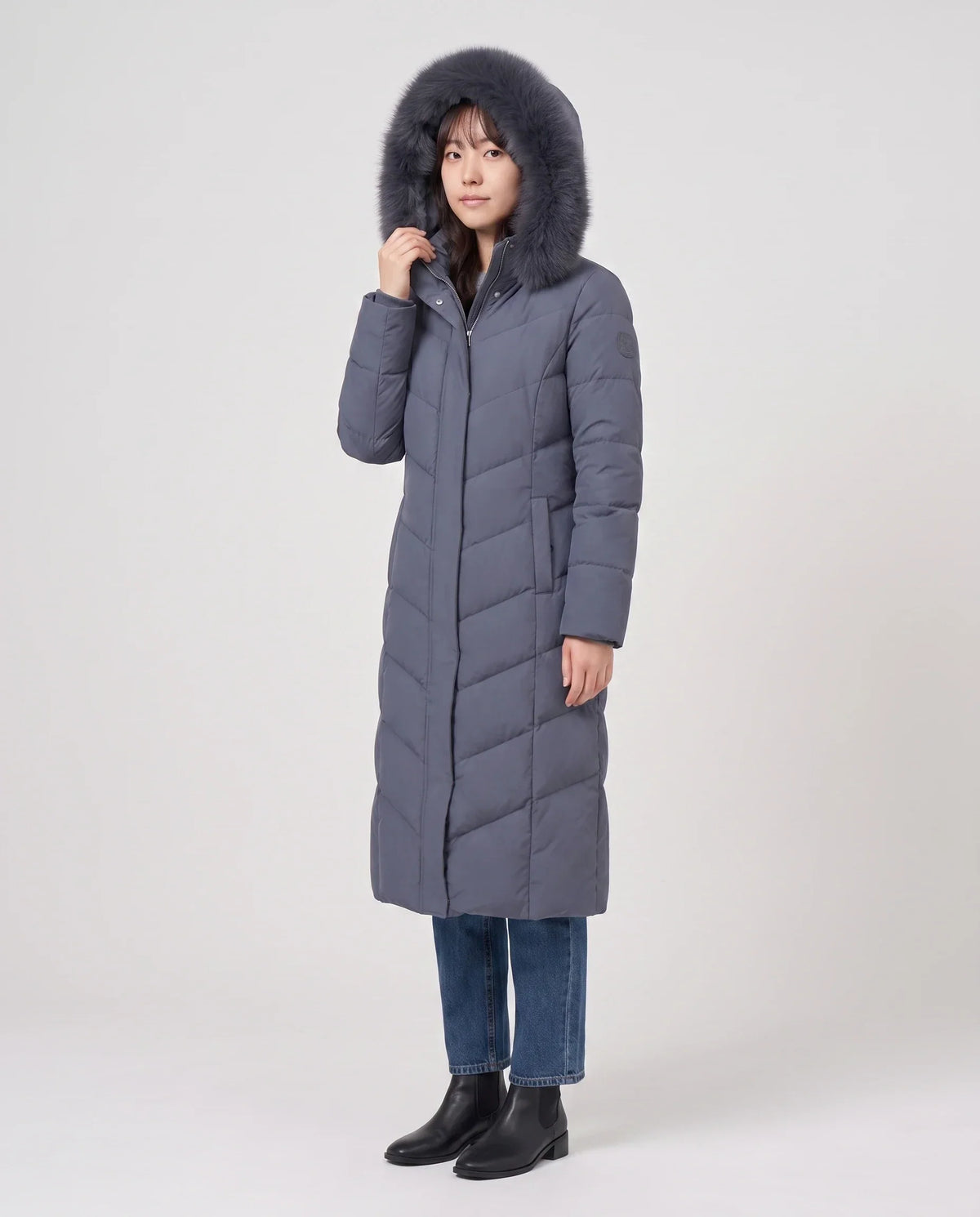 Long Fitted Puffer Parka with Faux Fur Hood