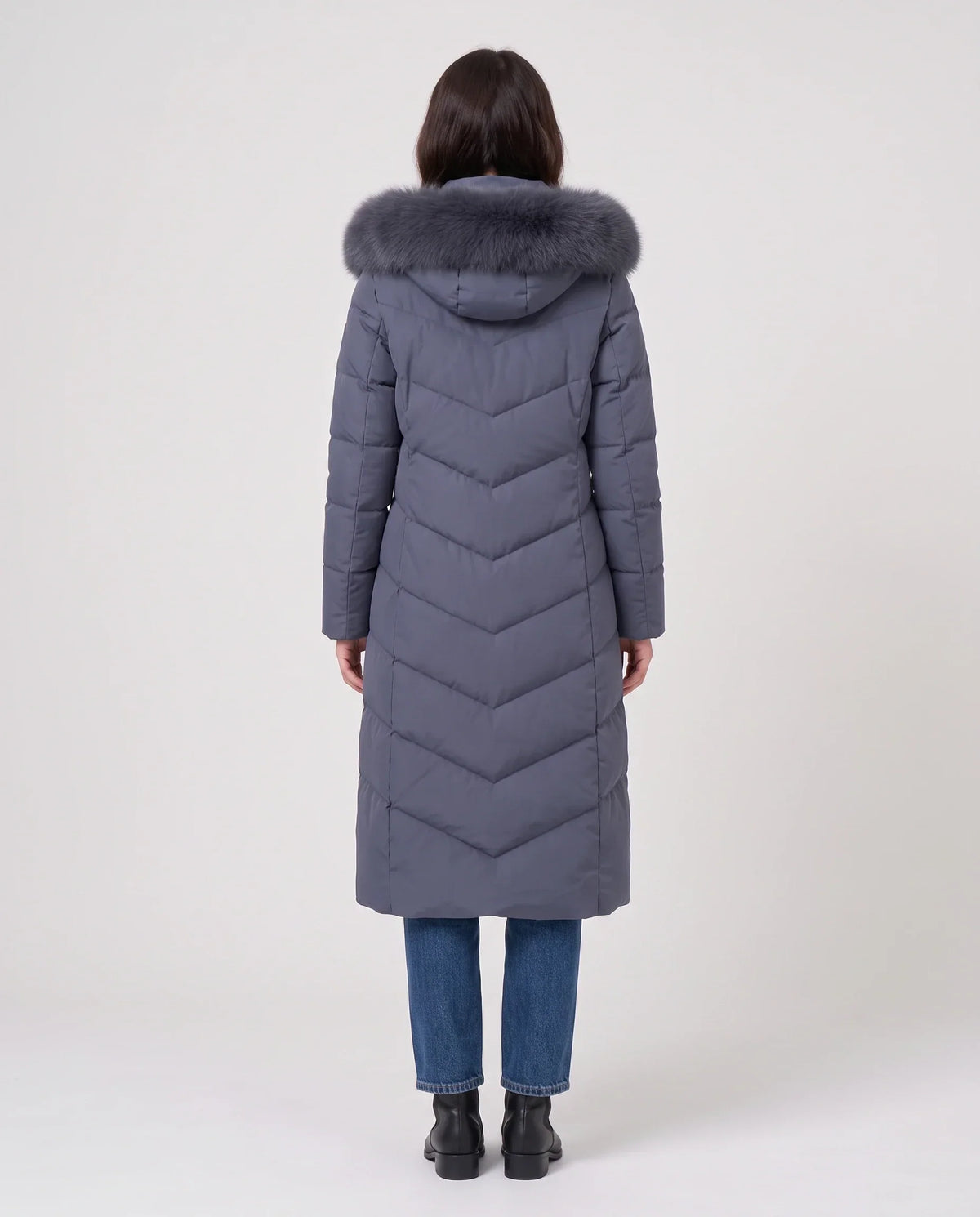 Long Fitted Puffer Parka with Faux Fur Hood