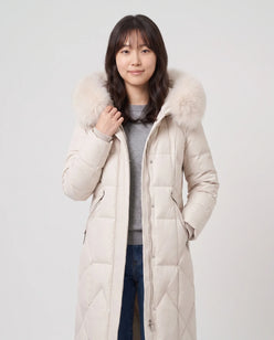 Long Fitted Puffer Parka with Faux Fur Hood
