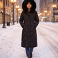 Long Fitted Puffer Parka with Faux Fur Hood