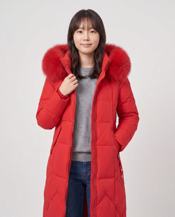 Long Fitted Puffer Parka with Faux Fur Hood