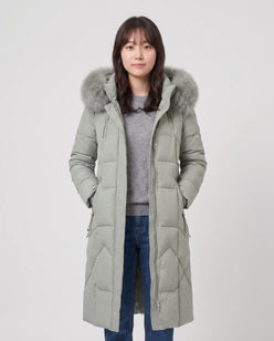 Long Fitted Puffer Parka with Faux Fur Hood