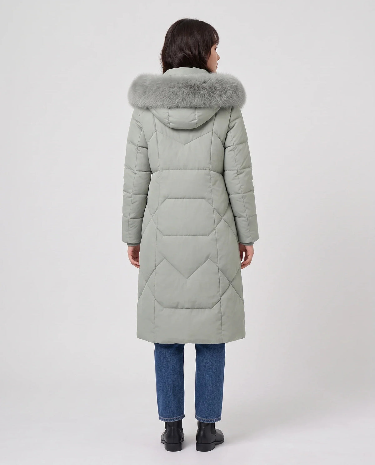 Long Fitted Puffer Parka with Faux Fur Hood