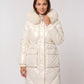 Shiny Mid-Length Parka with Faux Fur Hood