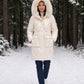 Shiny Mid-Length Parka with Faux Fur Hood