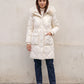Shiny Mid-Length Parka with Faux Fur Hood