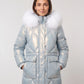 Shiny Mid-Length Parka with Faux Fur Hood