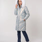 Shiny Mid-Length Parka with Faux Fur Hood