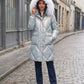 Shiny Mid-Length Parka with Faux Fur Hood