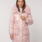 Shiny Mid-Length Parka with Faux Fur Hood