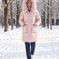 Shiny Mid-Length Parka with Faux Fur Hood