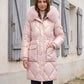 Shiny Mid-Length Parka with Faux Fur Hood
