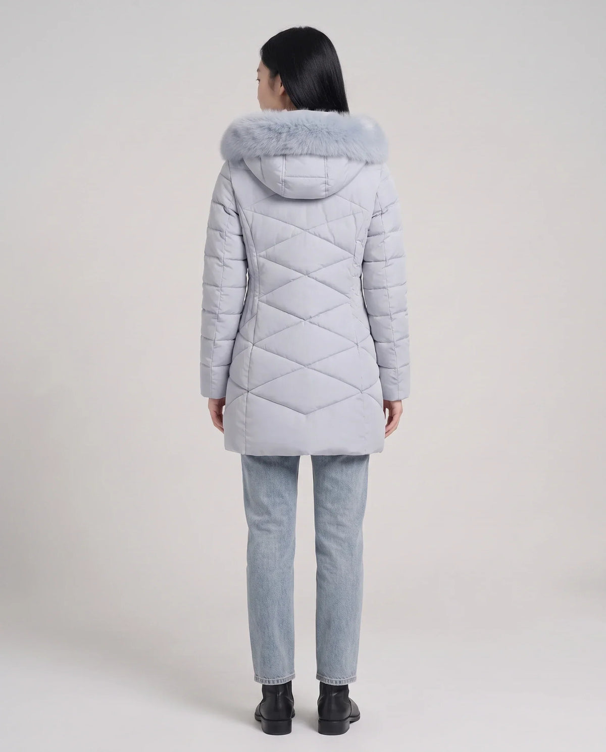Fitted Mid-Length Parka with Faux Fur Hood