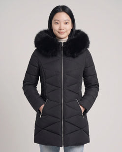 Fitted Mid-Length Parka with Faux Fur Hood