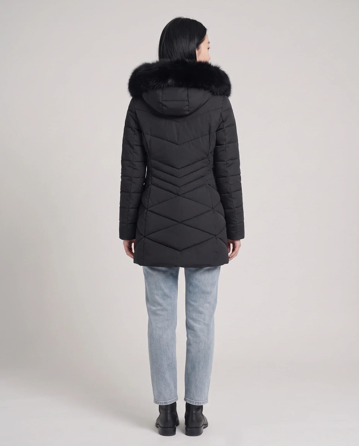 Fitted Mid-Length Parka with Faux Fur Hood