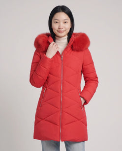 Fitted Mid-Length Parka with Faux Fur Hood