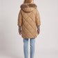 Mid-Length Quilted Parka with Knitted Sleeves
