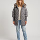 Mid-Length Quilted Parka with Knitted Sleeves