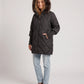 Mid-Length Quilted Parka with Knitted Sleeves