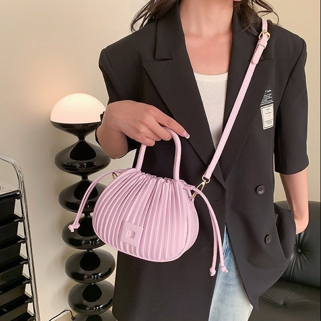 Crossbody Bag Faux Leather with Top Handle and Pleated Design