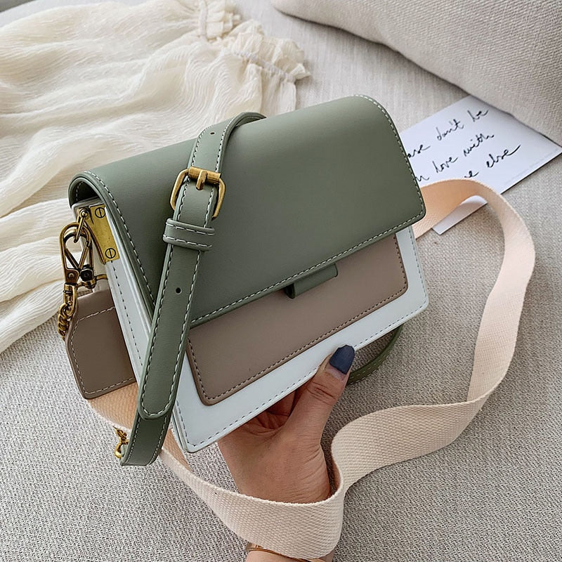 Crossbody Bag Faux Leather Two-Tone with Two Removable Straps