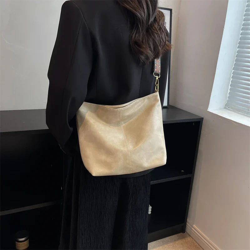 Crossbody Bag Faux Leather with Fabric Strap and Zip Pocket