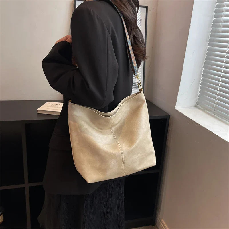 Crossbody Bag Faux Leather with Fabric Strap and Zip Pocket