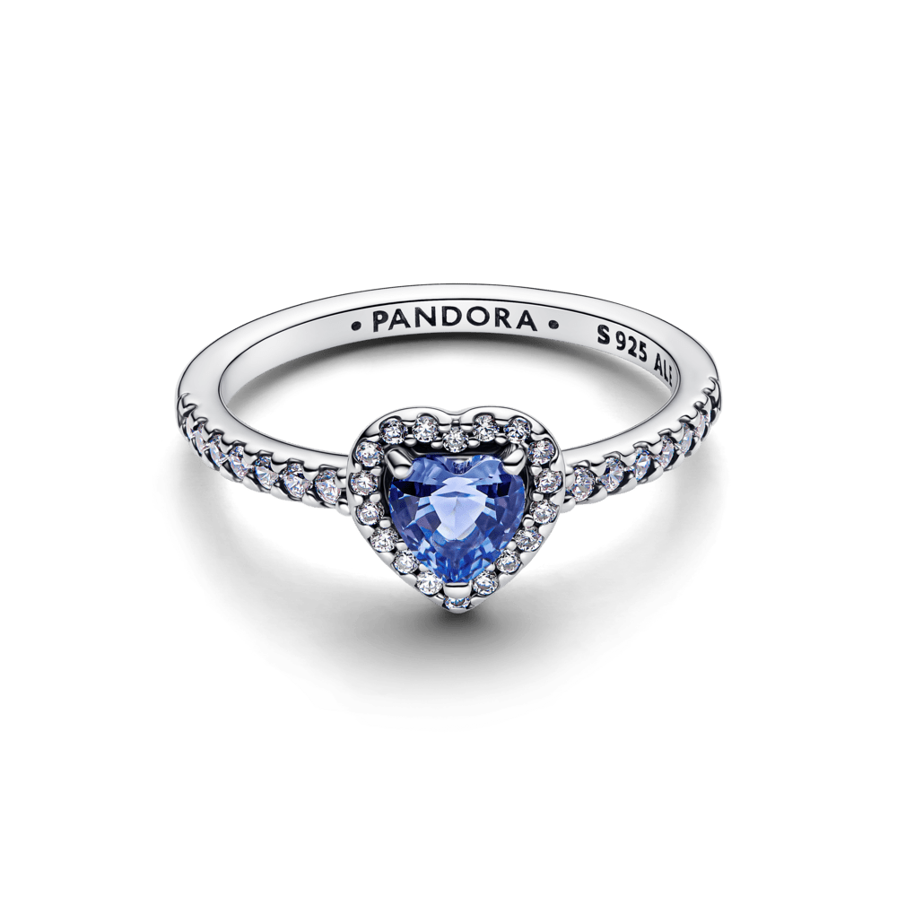 Pandora Sparkling Elevated Heart Ring Halo Blue 925 Silver