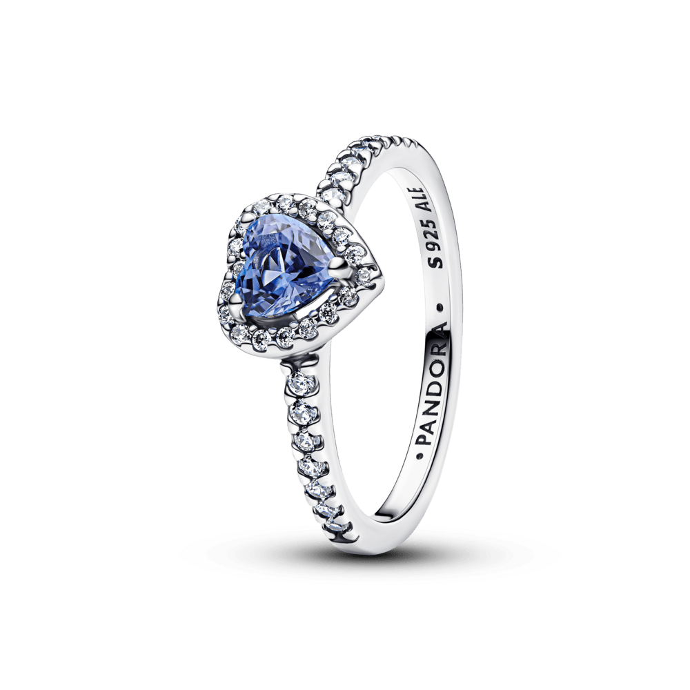 Pandora Sparkling Elevated Heart Ring Halo Blue 925 Silver